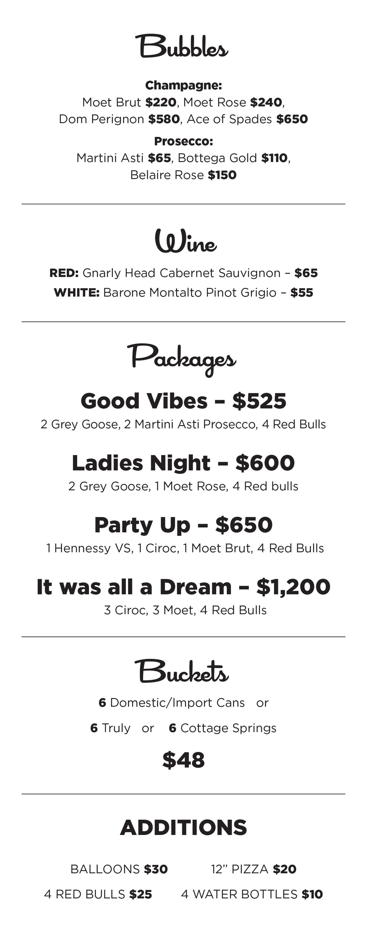 Bottle Menu - Room 47